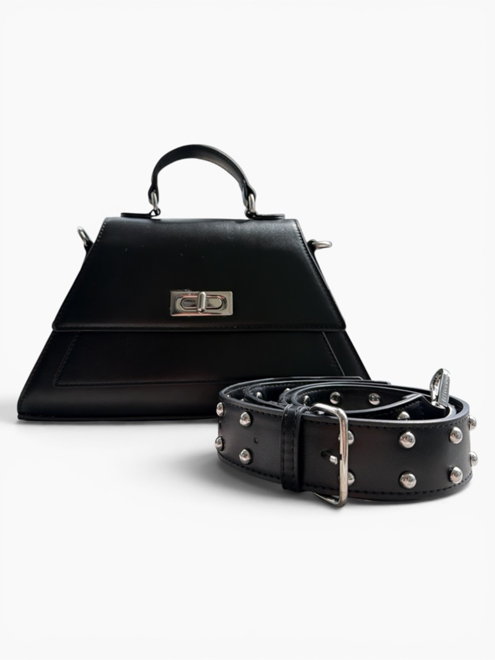 BCBGeneration Black Top-Handle Satchel with Studded Strap